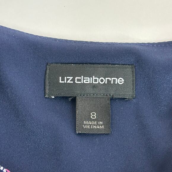 Liz Claiborne Navy Pink Coral Medallion Cap Sleeve Dress Stretch Womens Size 8 - Picture 6 of 8